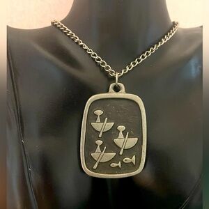 1969 Tenn Sweden - Modernist fishing pendant with silver tone necklace
